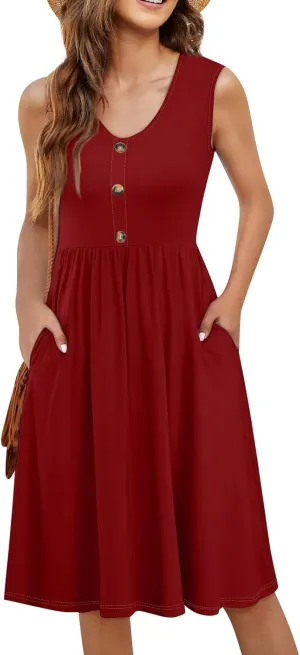 COTECRAM Summer Dresses for Women 2025 Vacation V Neck Sleeveless Boho Sundresses Casual Loose A Line Tank Dress with Pockets