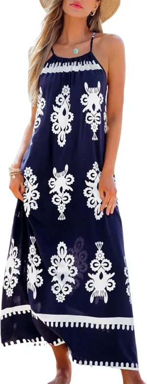 CUPSHE Women Casual Summer Dresses Loose Sundress Round Neck Sleeveless Long Beach Vacation 2025 Maxi Dress Outfit