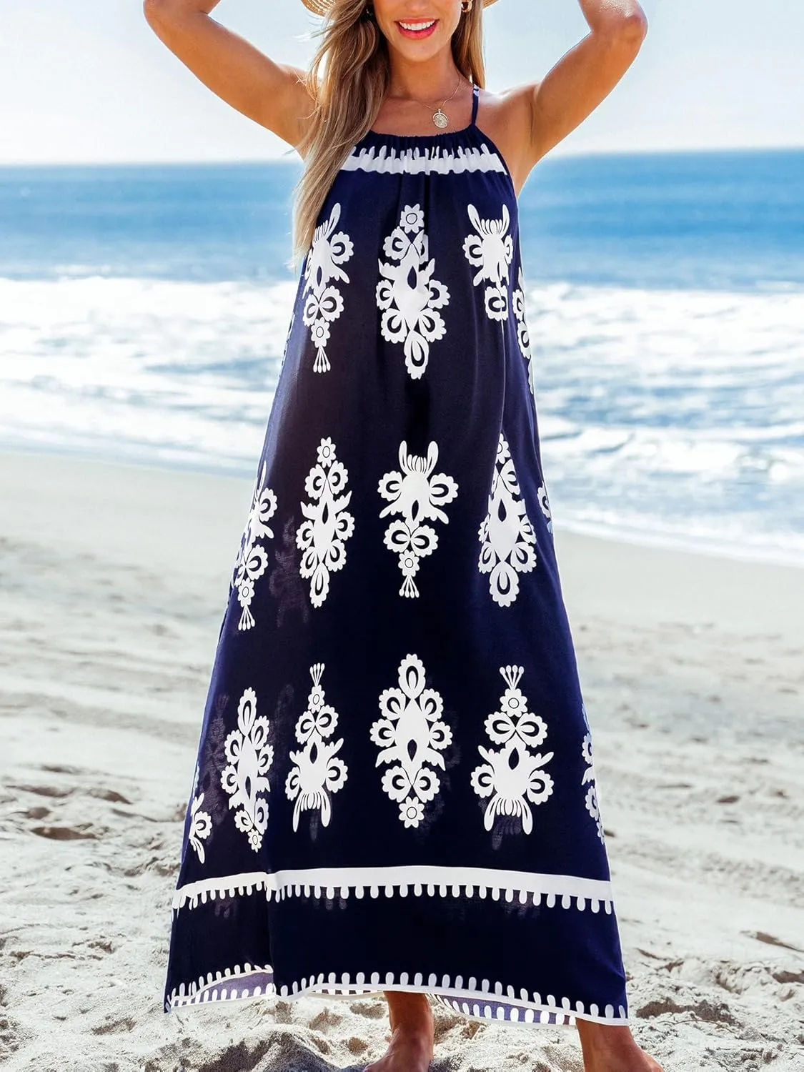 CUPSHE Women Casual Summer Dresses Loose Sundress Round Neck Sleeveless Long Beach Vacation 2025 Maxi Dress Outfit