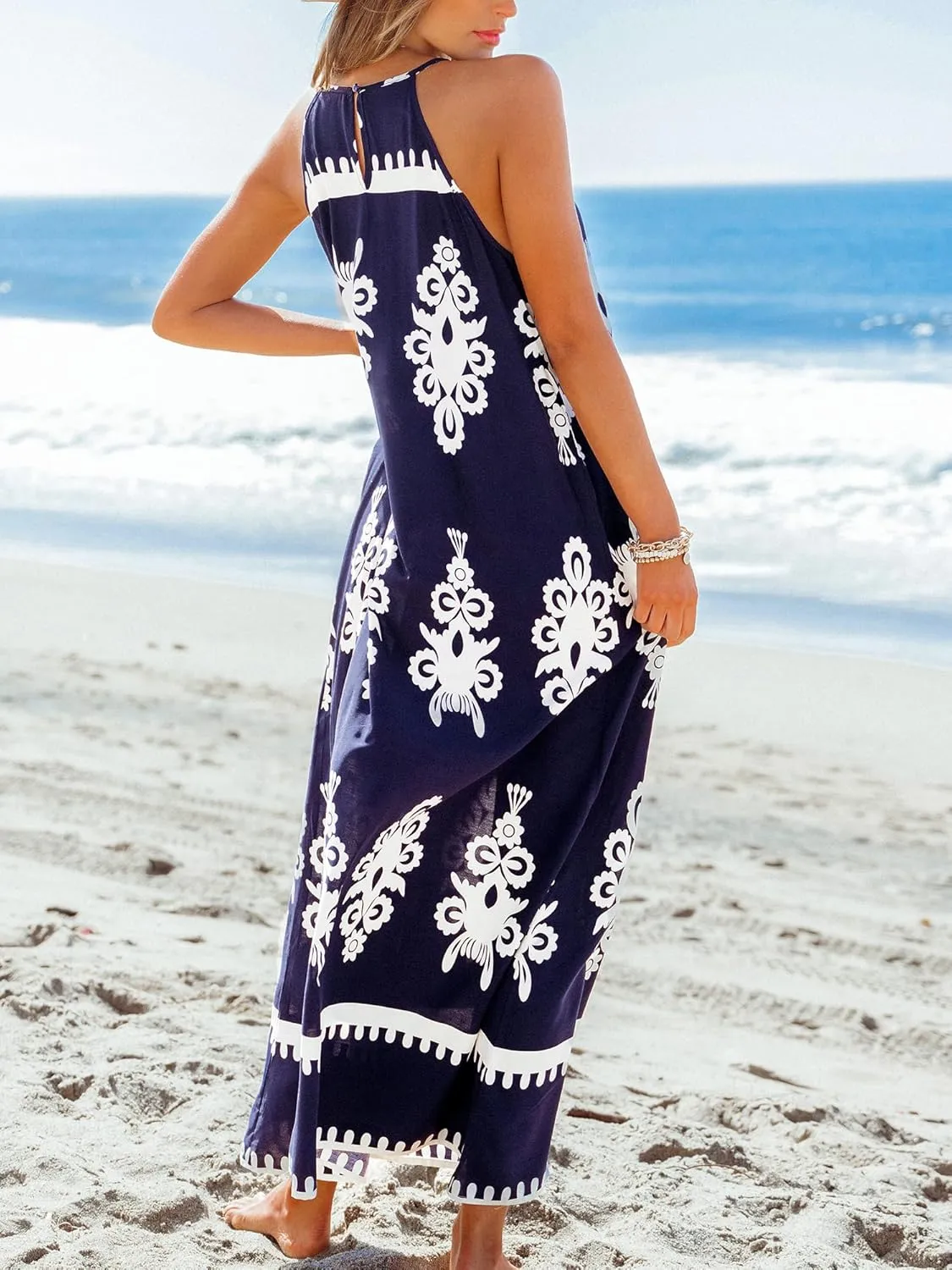 CUPSHE Women Casual Summer Dresses Loose Sundress Round Neck Sleeveless Long Beach Vacation 2025 Maxi Dress Outfit
