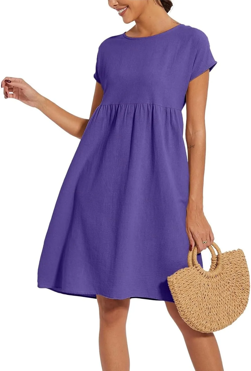 Dresses for Women 2024 Summer Casual Plus Size Short Sleeve Linen Midi Dress Trendy Loose Beach Sundress with Pockets