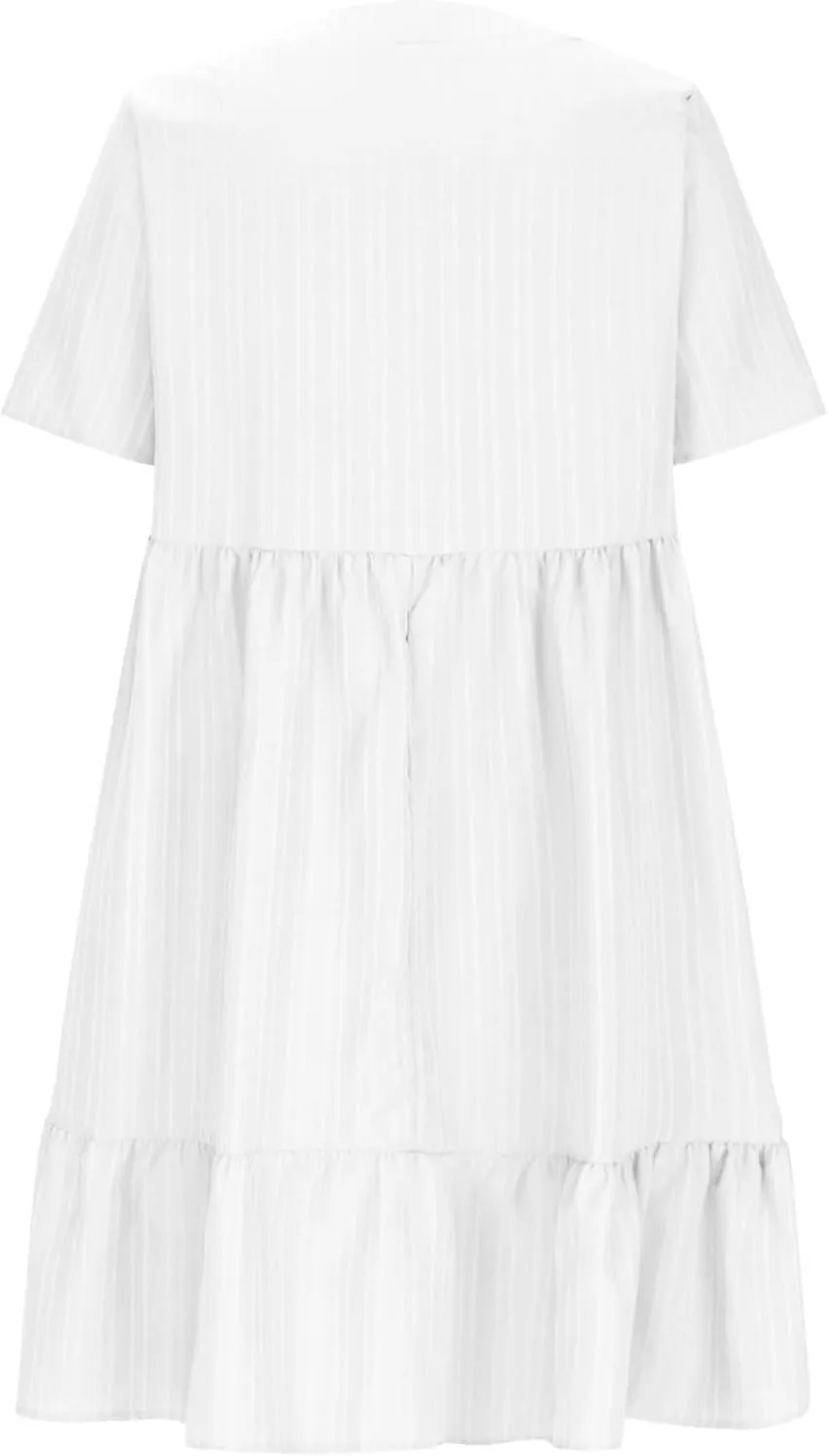 Dresses for Women 2025 Summer Short Sleeve V Neck Mini Dress Flowy Pleated Swing Shift Loose Casual Beach Sundresses