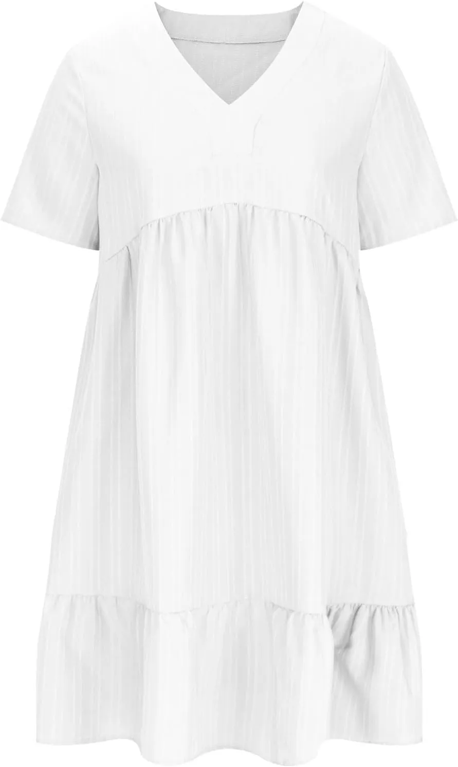 Dresses for Women 2025 Summer Short Sleeve V Neck Mini Dress Flowy Pleated Swing Shift Loose Casual Beach Sundresses