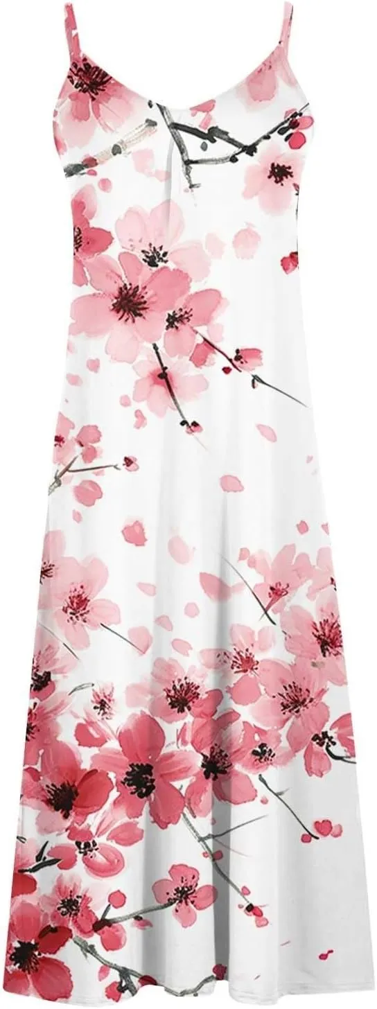 Dresses for Women 2025 Summer Vacation Casual Plus Size Maxi Dress Trendy Flowy Beach Long Spaghetti Strap Sundress