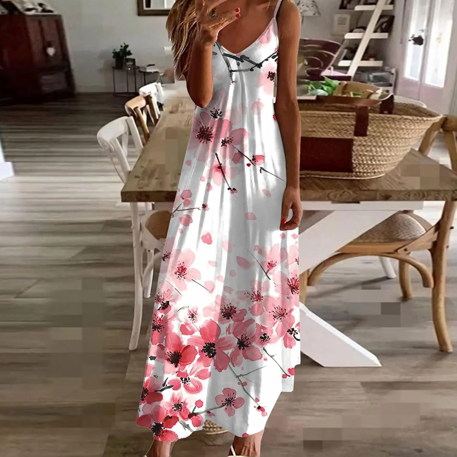 Dresses for Women 2025 Summer Vacation Casual Plus Size Maxi Dress Trendy Flowy Beach Long Spaghetti Strap Sundress