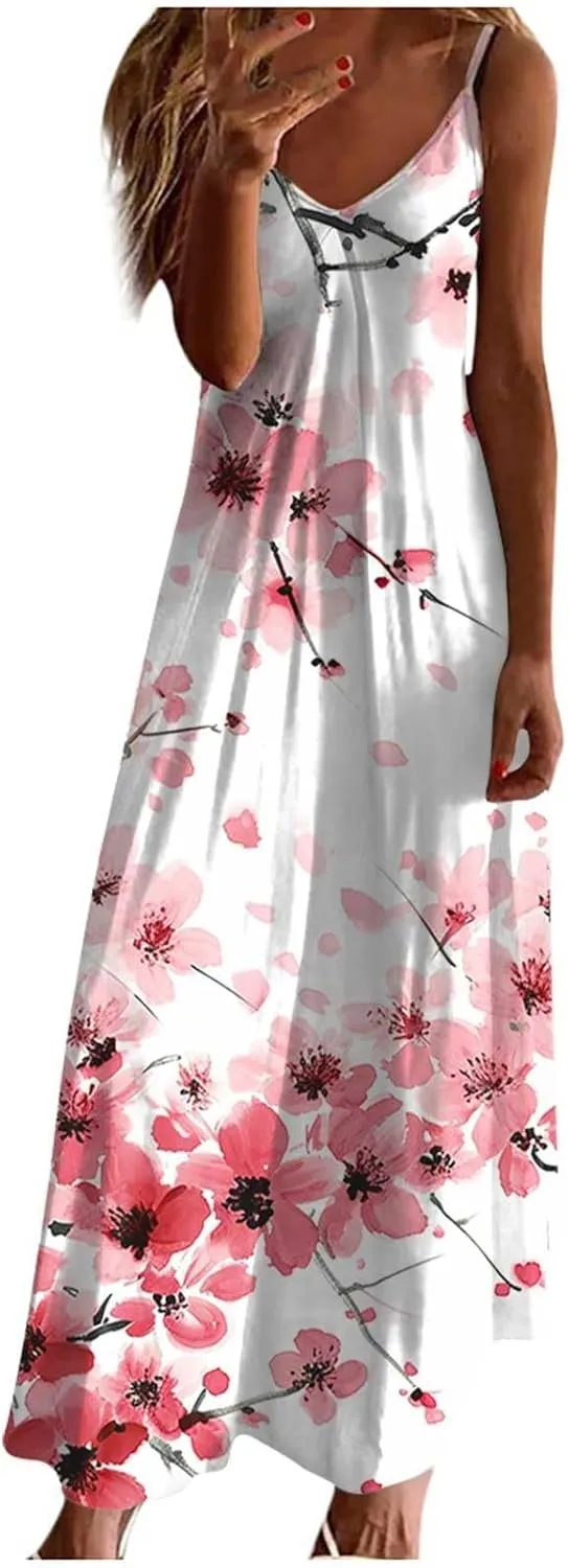 Dresses for Women 2025 Summer Vacation Casual Plus Size Maxi Dress Trendy Flowy Beach Long Spaghetti Strap Sundress