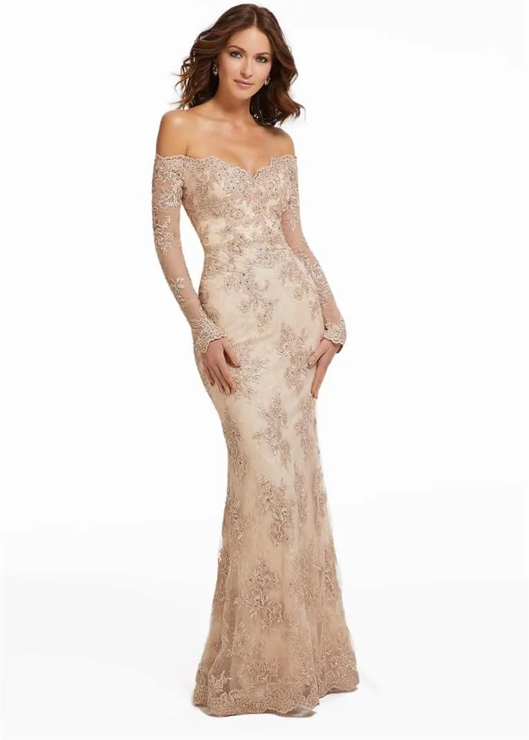 Elegant Mermaid Lace Chiffon Evening Gowns Off Shoulder Sweetheart Neck 3/4 Sleeve Wedding Guest Dress 2024