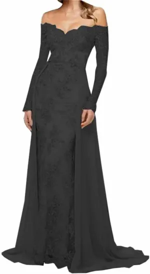Elegant Mermaid Lace Chiffon Evening Gowns Off Shoulder Sweetheart Neck 3/4 Sleeve Wedding Guest Dress 2024
