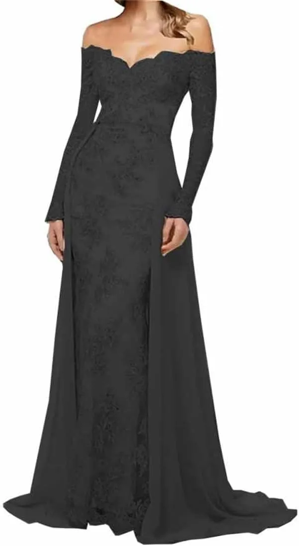 Elegant Mermaid Lace Chiffon Evening Gowns Off Shoulder Sweetheart Neck 3/4 Sleeve Wedding Guest Dress 2024