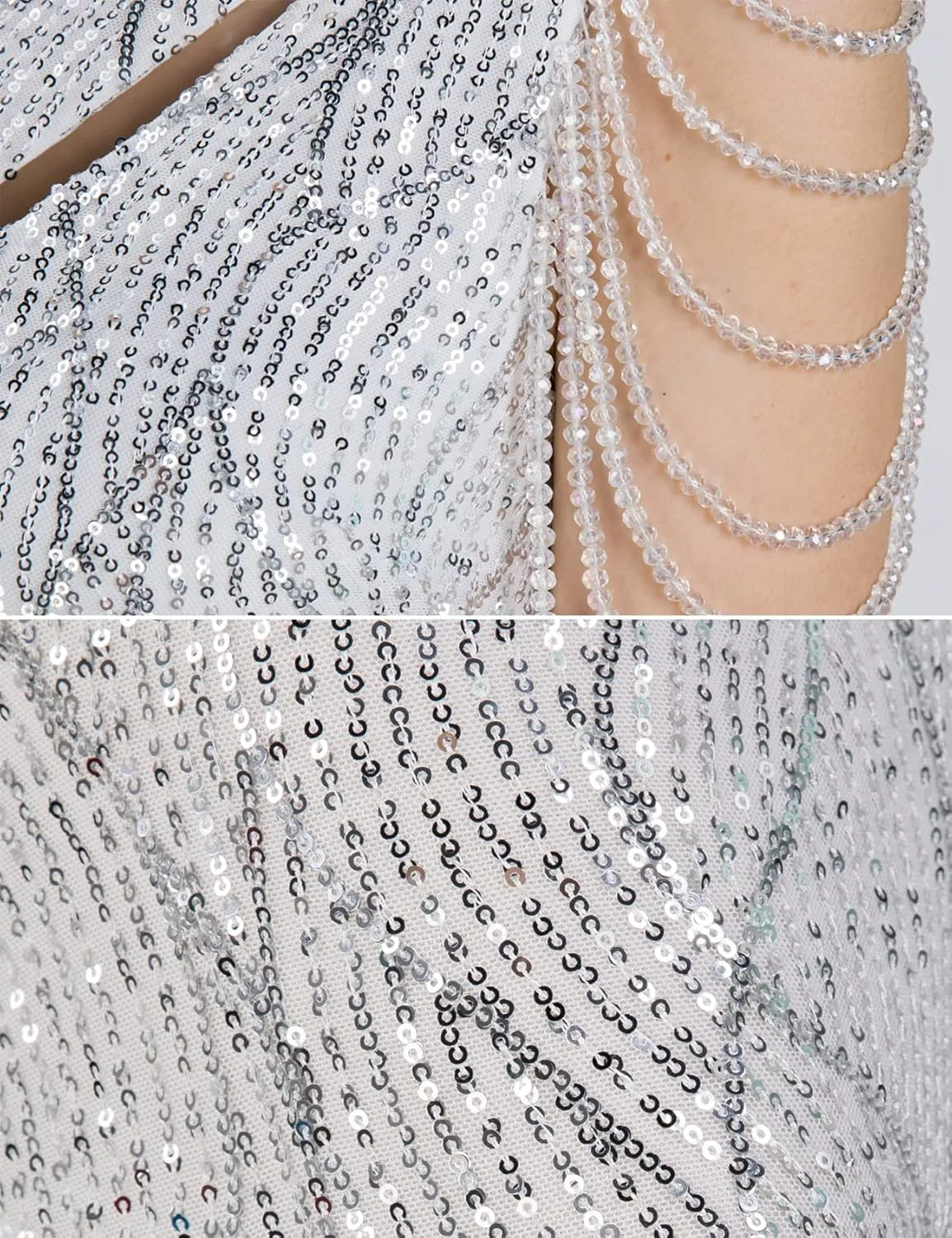 Elegant Sequin Dresses for Wedding Guest One Shoulder Dress for Women with Bead Maxi Formal Gowns