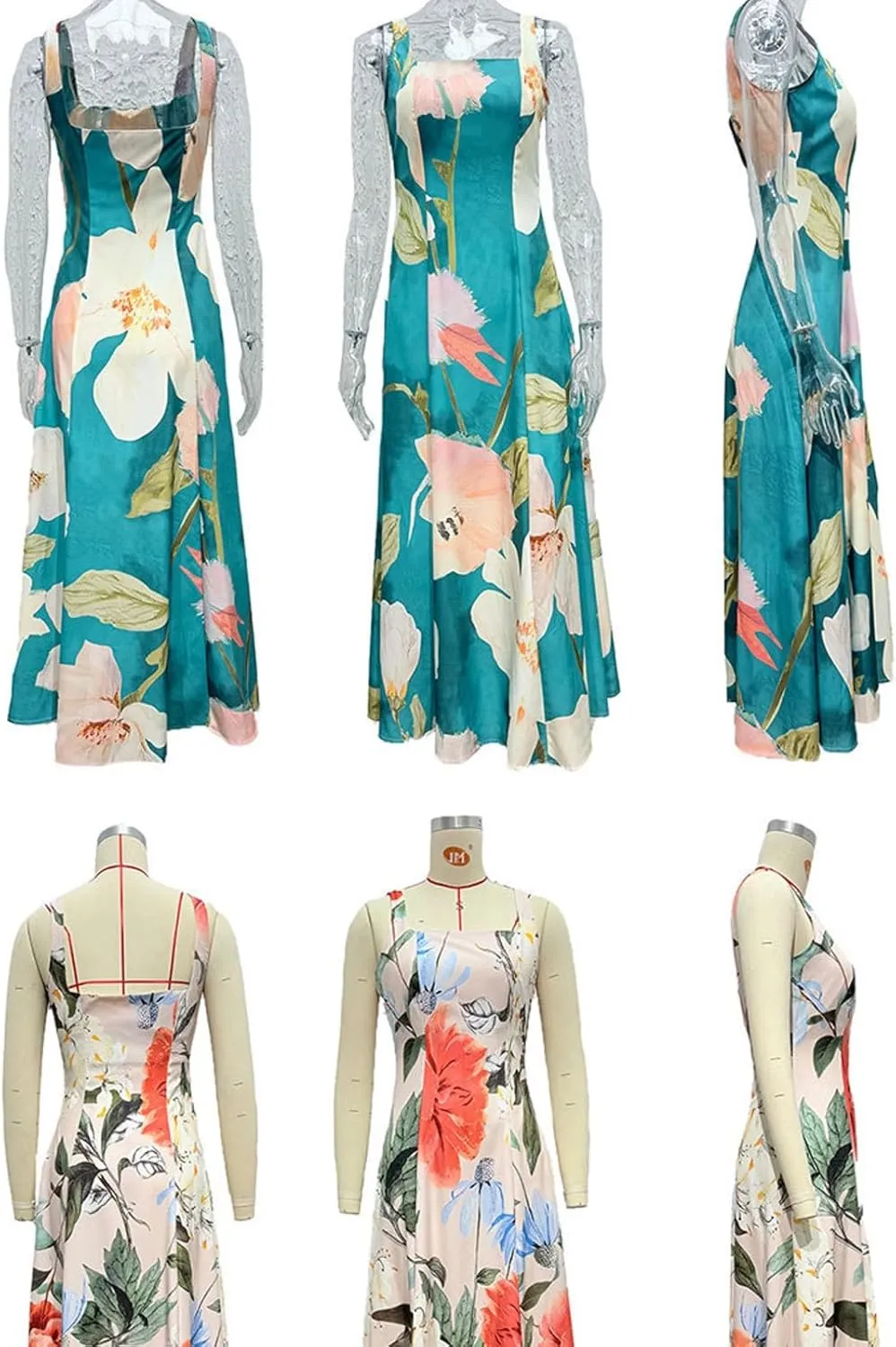 FlekmanArt Women Boho Cute Print Maxi Dress Summer Graffiti Cami Long Dress Straghetti Strap Flowy Slip Dress Beach Dress