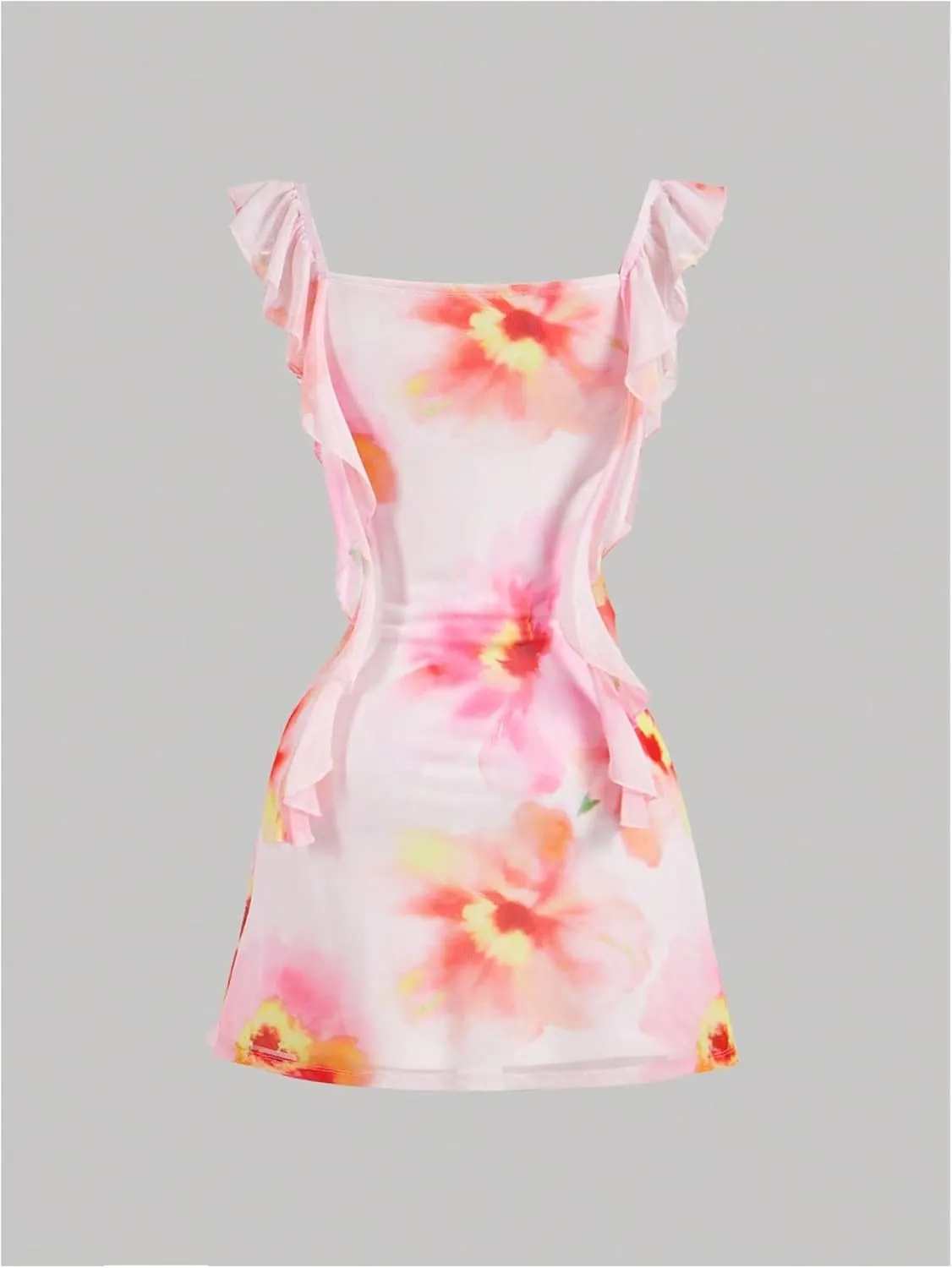 Floerns Women's Floral Ruffle Trim Cap Sleeve Mini Dress Sweetheart Neck A Line Dresses