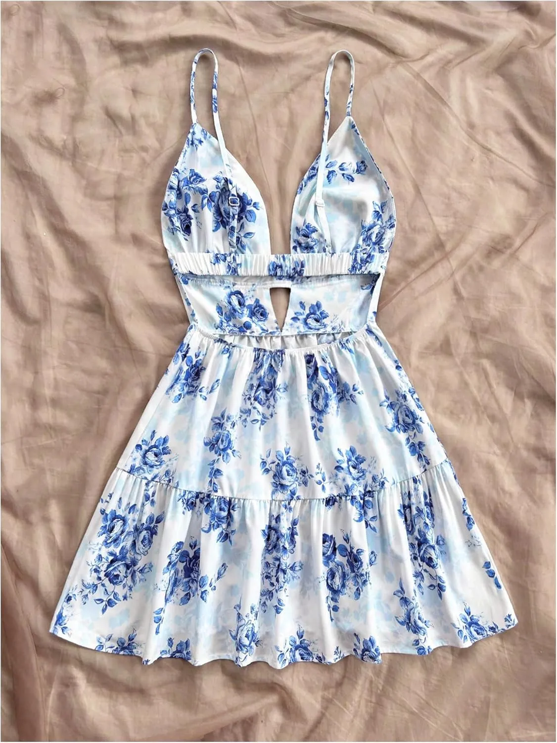 Floerns Women's Floral Sleeveless Mini Dress Flounce Hem Summer A Line Dresses