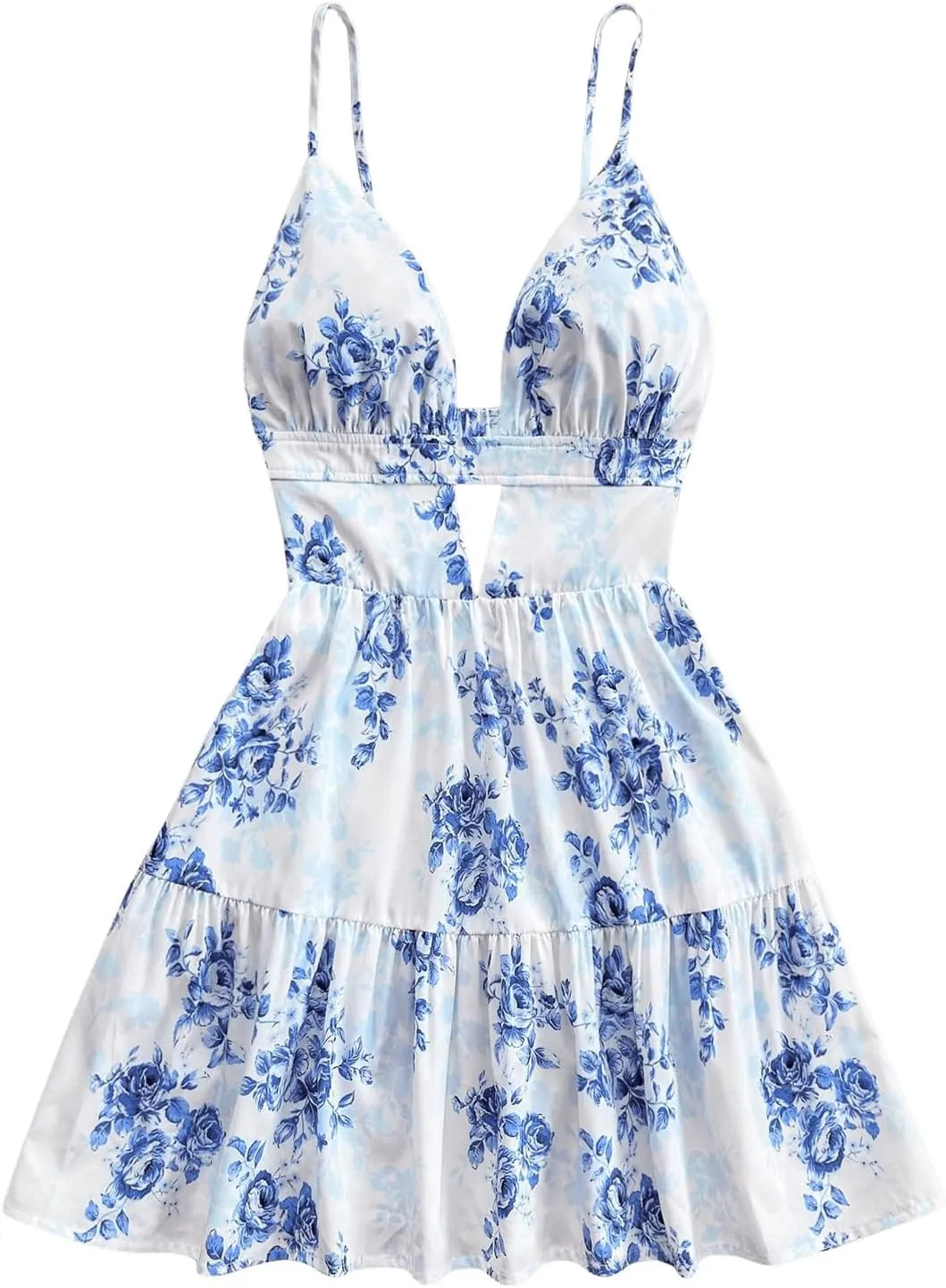 Floerns Women's Floral Sleeveless Mini Dress Flounce Hem Summer A Line Dresses