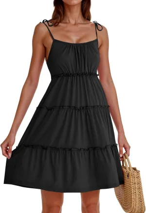 Floral Sundresses for Women 2025 Summer Flowy Cami Boho Dress Spaghetti Strap Open Back Vacation Beach Dress