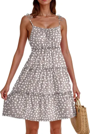 Floral Sundresses for Women 2025 Summer Flowy Cami Boho Dress Spaghetti Strap Open Back Vacation Beach Dress
