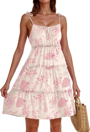 Floral Sundresses for Women 2025 Summer Flowy Cami Boho Dress Spaghetti Strap Open Back Vacation Beach Dress
