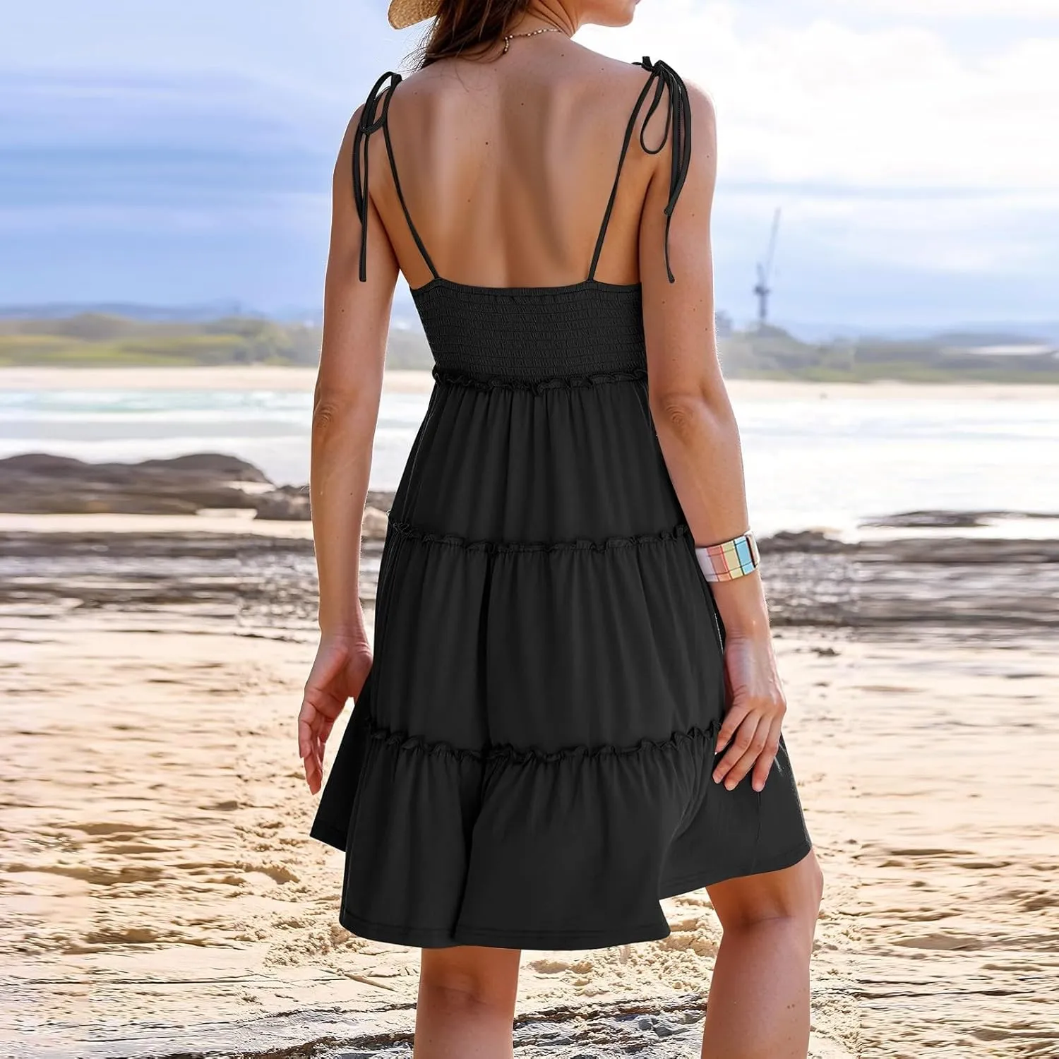 Floral Sundresses for Women 2025 Summer Flowy Cami Boho Dress Spaghetti Strap Open Back Vacation Beach Dress