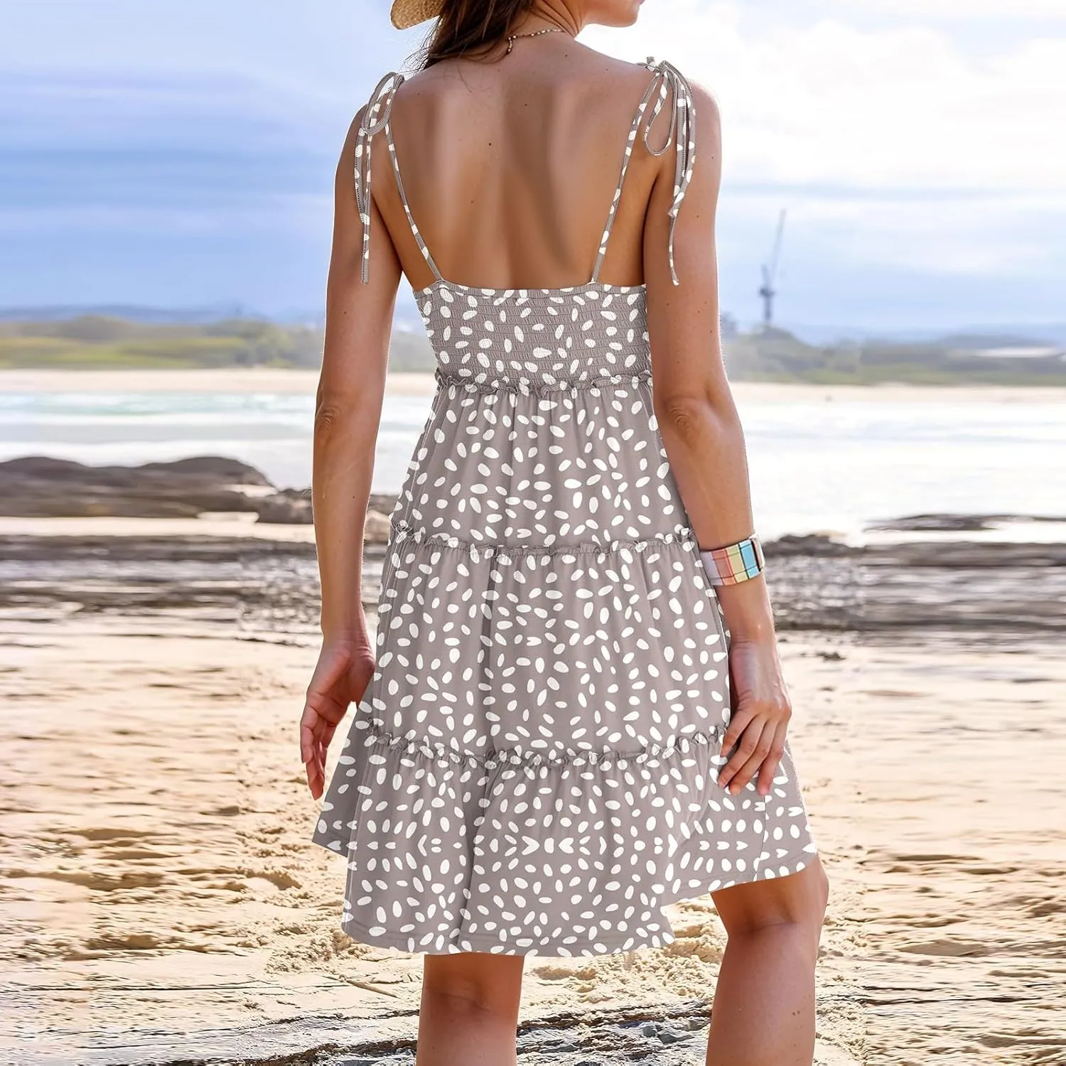 Floral Sundresses for Women 2025 Summer Flowy Cami Boho Dress Spaghetti Strap Open Back Vacation Beach Dress