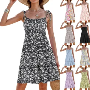 Floral Sundresses for Women 2025 Summer Flowy Cami Boho Dress Spaghetti Strap Open Back Vacation Beach Dress