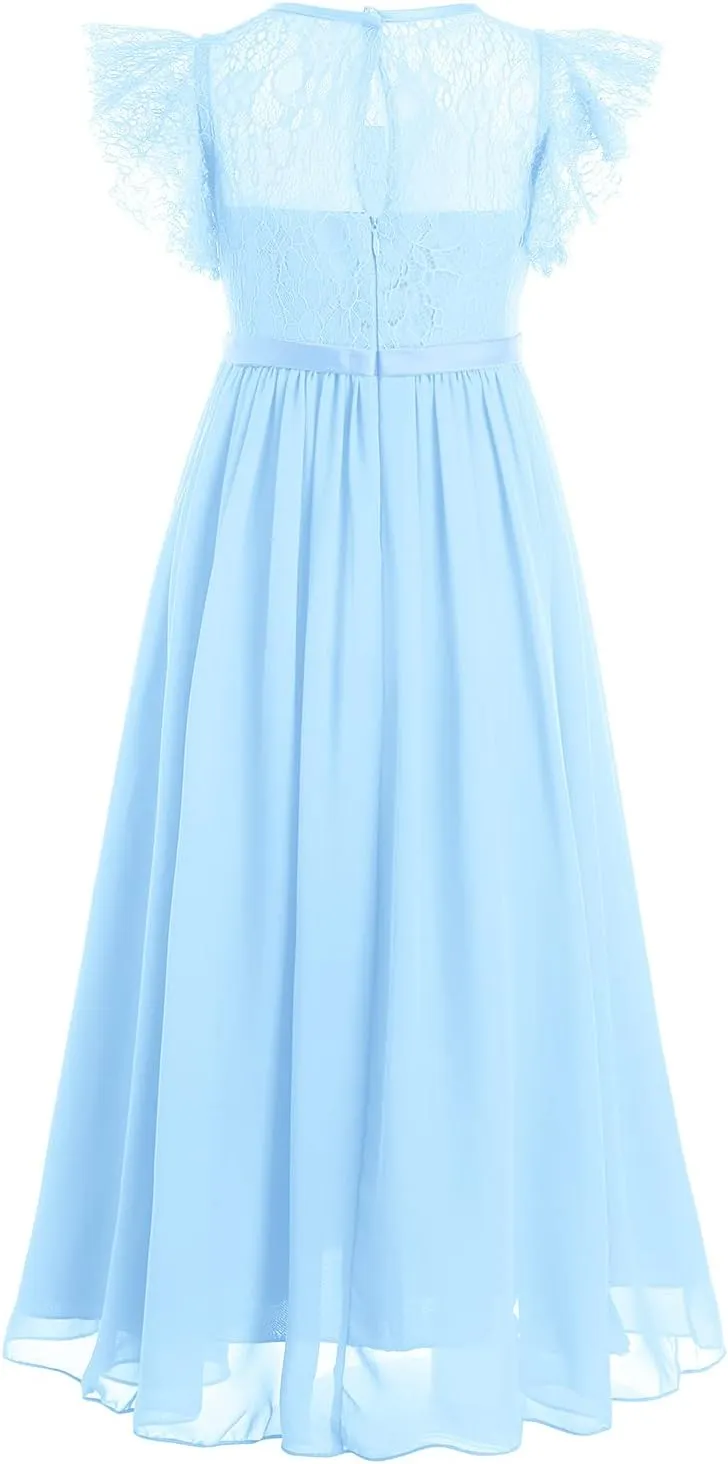Flower Girl Chiffon A-line Dresses Wedding Junior Bridesmaid Party Princess Pageant Communion Maxi Gowns with Belt