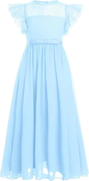 Flower Girl Chiffon A-line Dresses Wedding Junior Bridesmaid Party Princess Pageant Communion Maxi Gowns with Belt