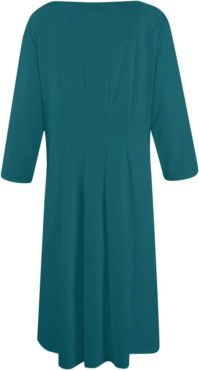 Formal Dresses for Women 2025 Winter Summer Spring Midi 3/4 Sleeve Casual Pleated A Line Dresses