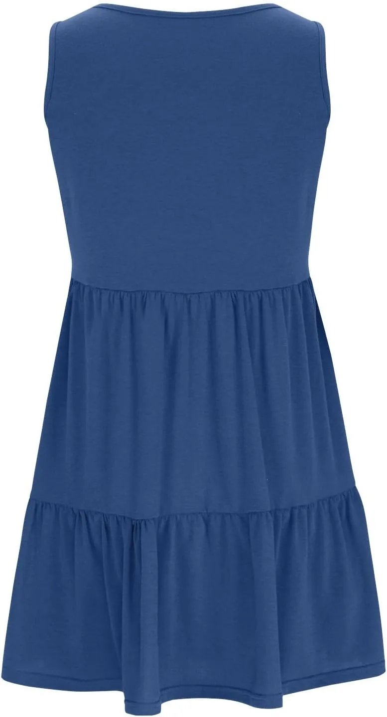 FZYLQY Sleeveless Tiered Babydoll Dress for Women V Neck Ruffle Loose Fit Casual Summer Mini Dress with Side Pockets Cute