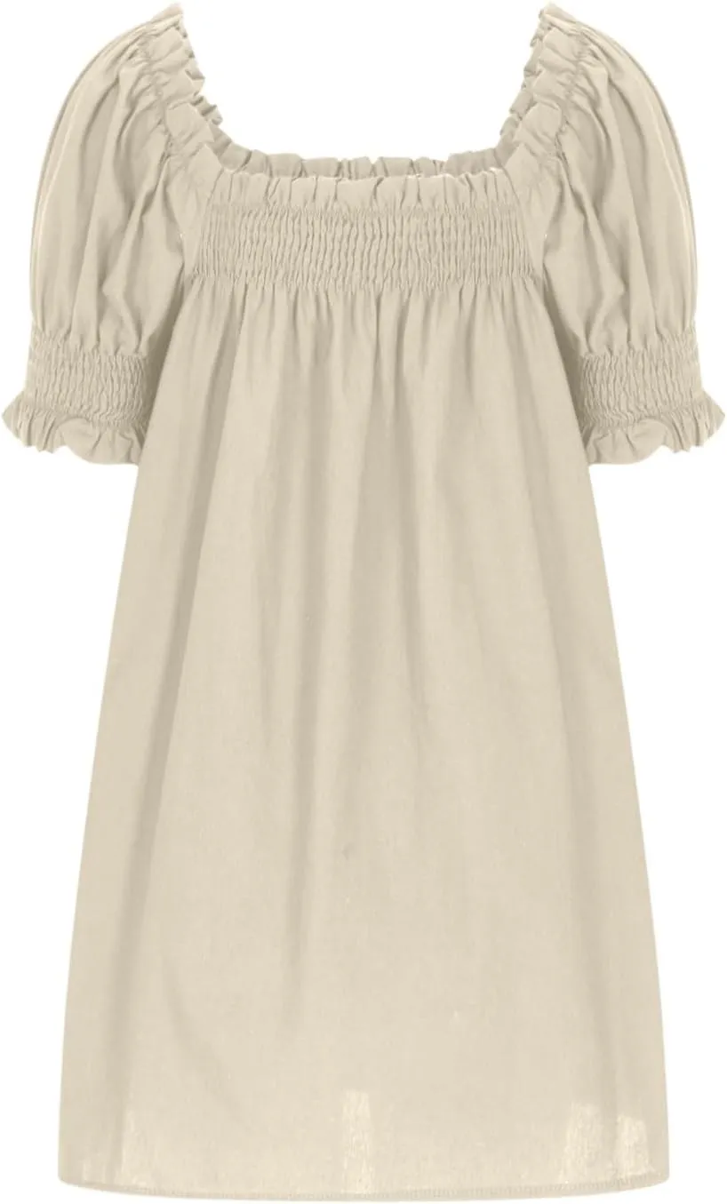 Generic Linen Dresses for Women 2024 Summer Mini Dress Short Sleeve A-Line Sundress Casual Loose Beach Dress with Pockets