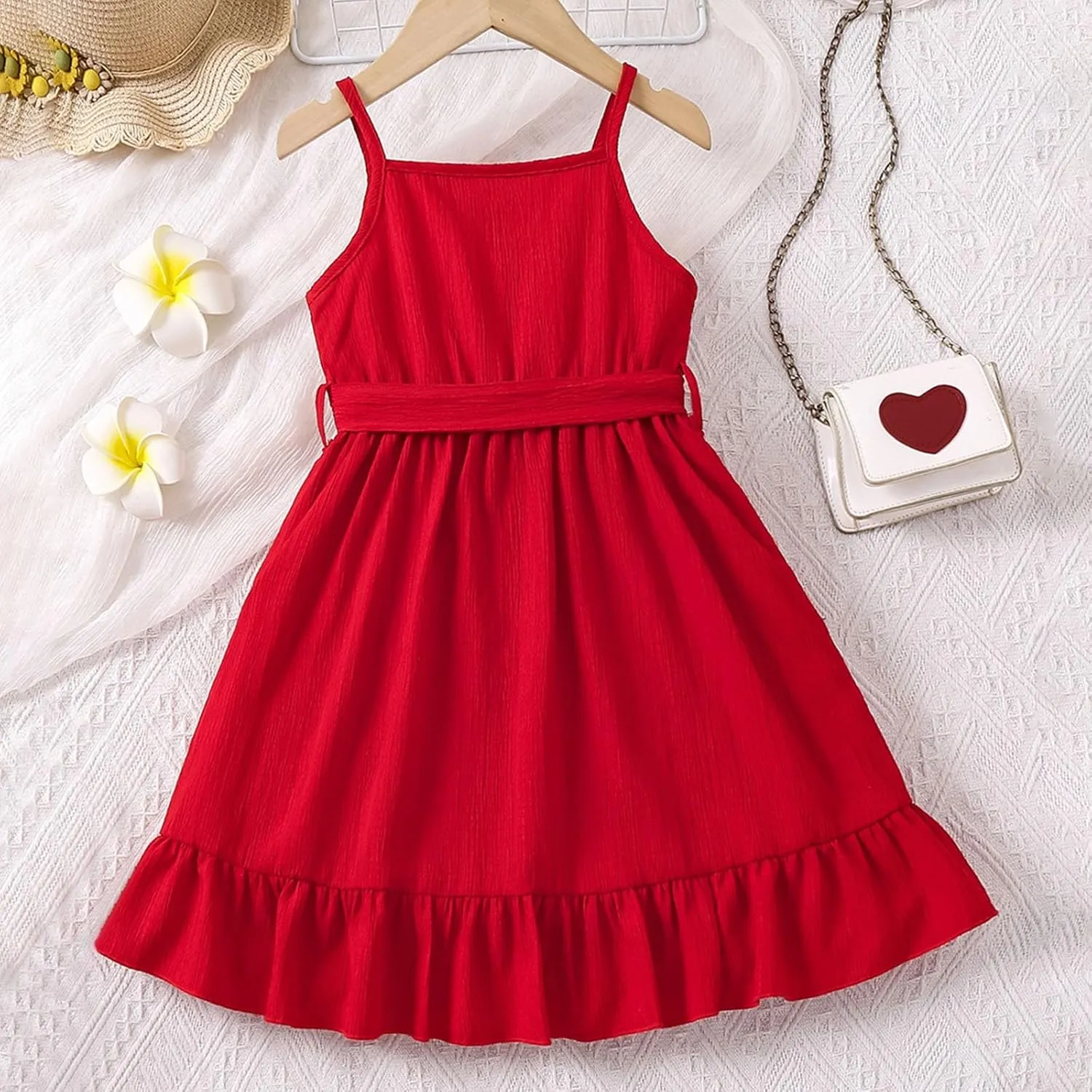 Girl's Spaghetti Strap Dress Sleeveless Princess undress Kids Summer Beach Holiday Casual A-line Dresses