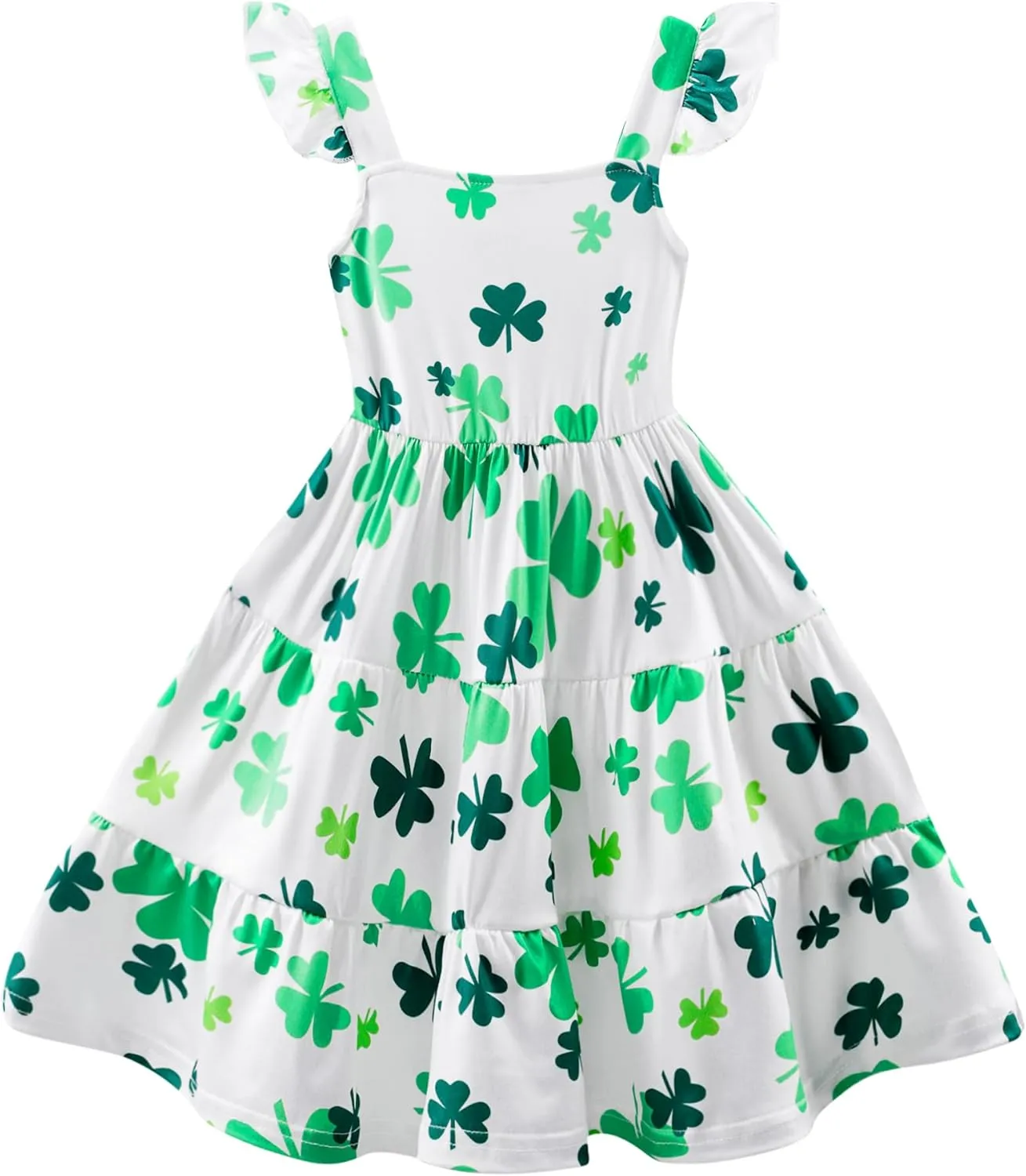 Girls Summer Dress Floral Ruffle Sleeve Sundress Tiered Swing Midi Beach Dress Casual A-line Dresses 18M-7T