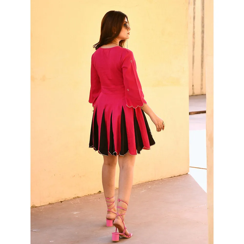 Gulaal Nitara Pink & Black Embellished Sequined Flared Cocktail Dress