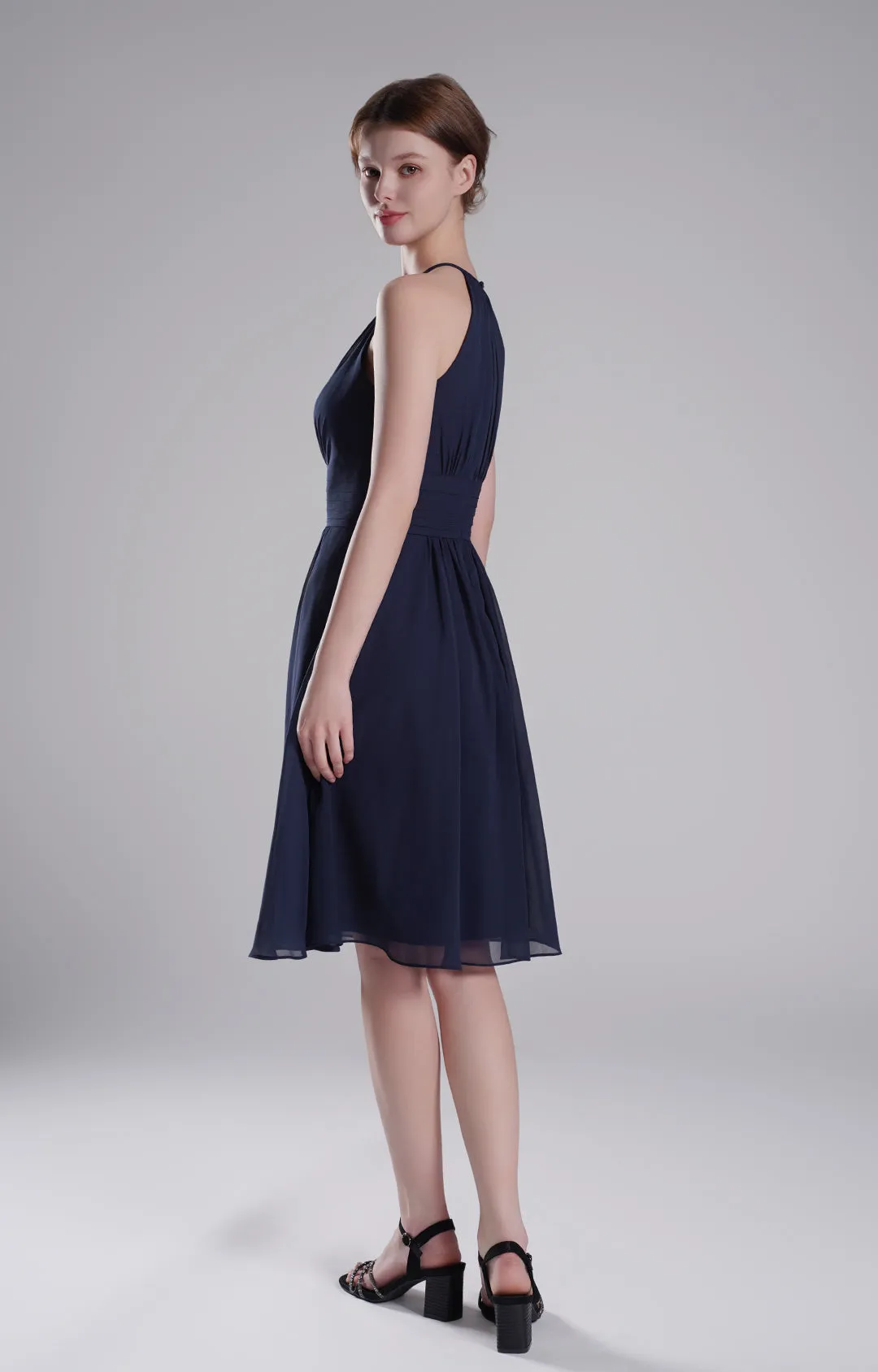 Halter Neck Pleated Bodice Flared Dresses