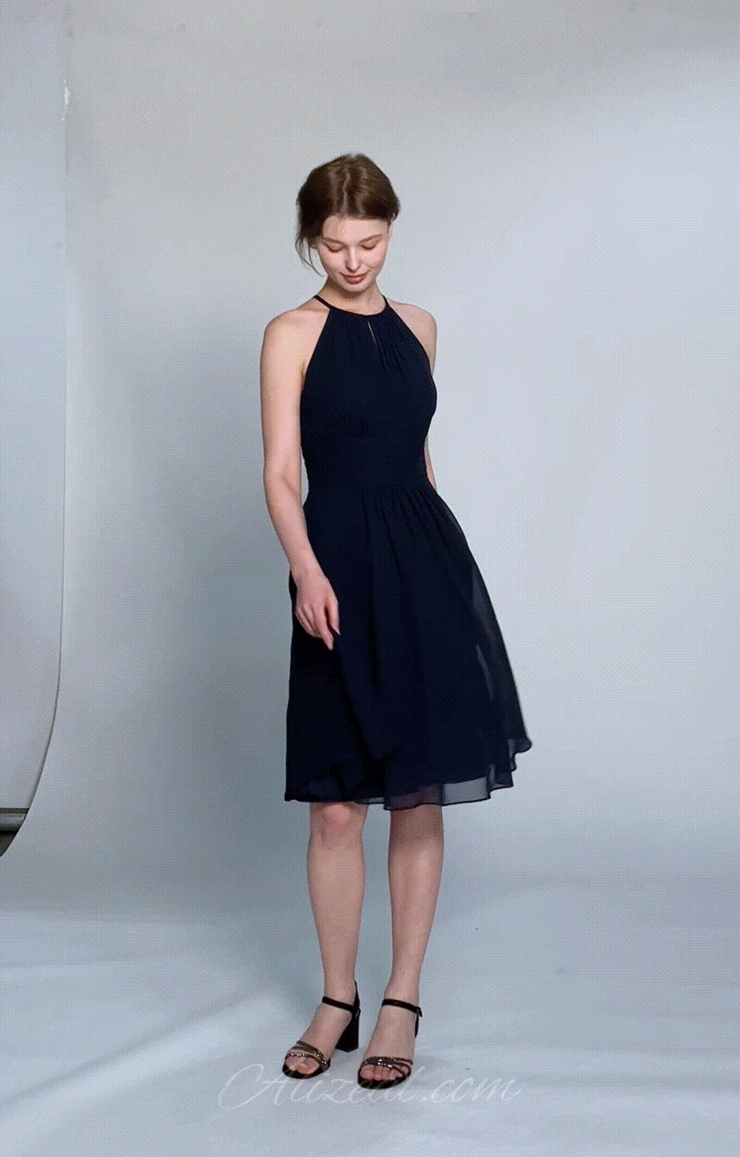 Halter Neck Pleated Bodice Flared Dresses