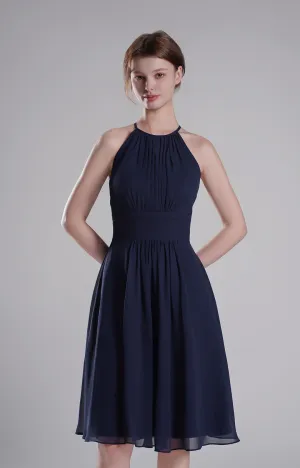 Halter Neck Pleated Bodice Flared Dresses