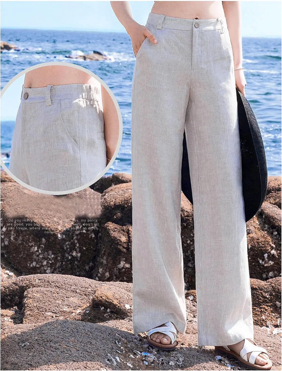 Hooever Womens Casual High Waisted Wide Leg Pants Button Up Straight Leg Trousers