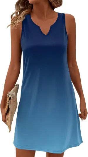 HXHYQKP Sun Dresses for Women 2025 Vacation Summer Casual Sleeveless Tank Dress Beach Cover Ups Trendy Midi Sundress
