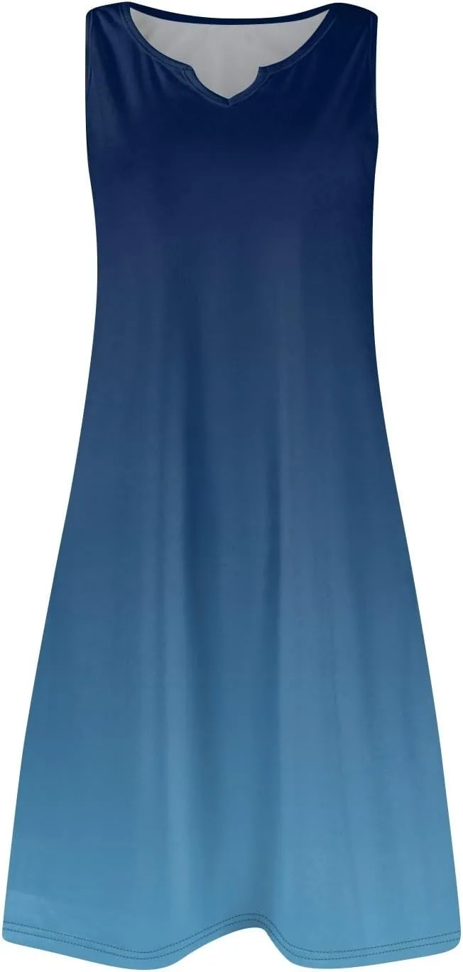HXHYQKP Sun Dresses for Women 2025 Vacation Summer Casual Sleeveless Tank Dress Beach Cover Ups Trendy Midi Sundress
