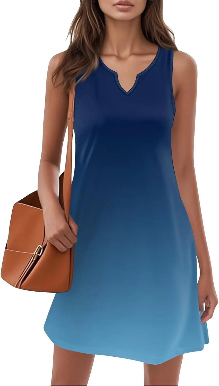 HXHYQKP Sun Dresses for Women 2025 Vacation Summer Casual Sleeveless Tank Dress Beach Cover Ups Trendy Midi Sundress