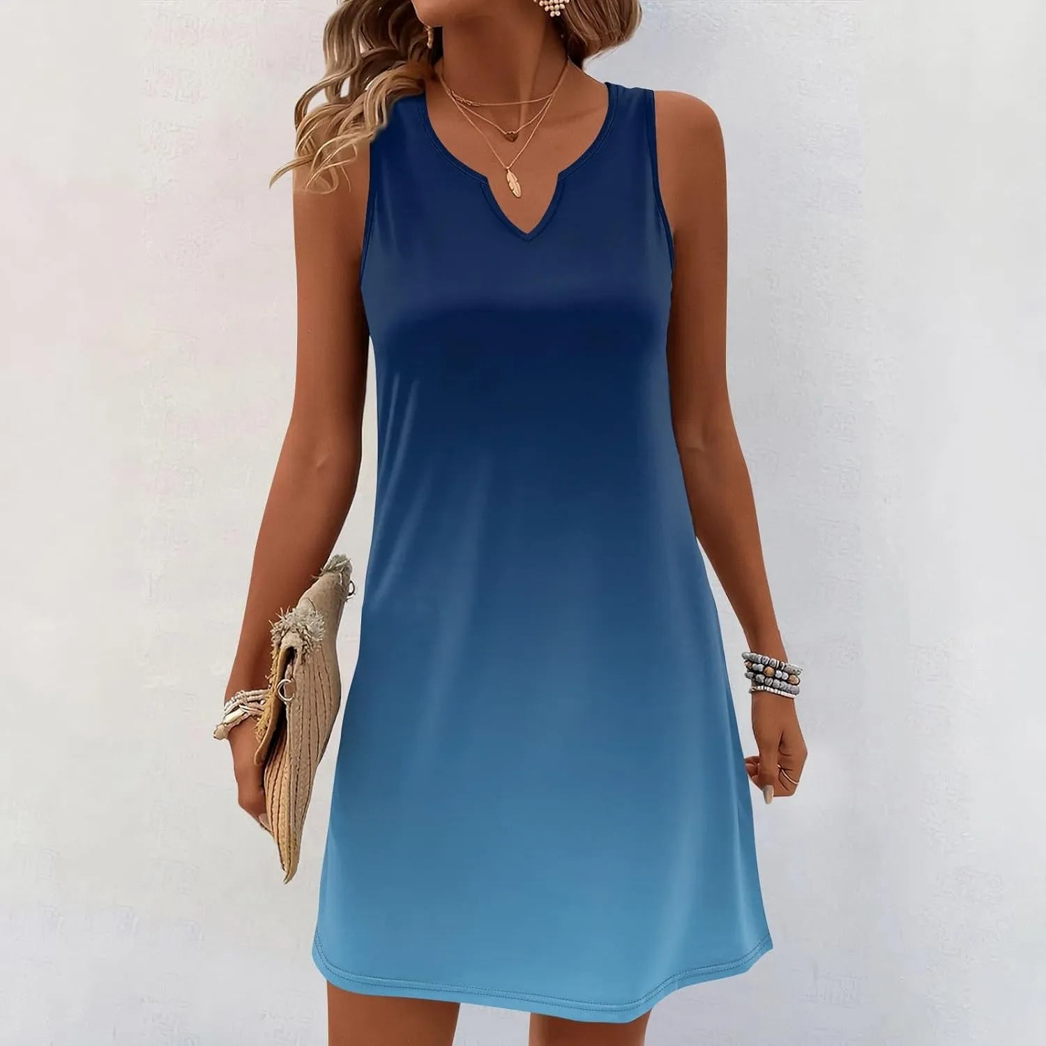 HXHYQKP Sun Dresses for Women 2025 Vacation Summer Casual Sleeveless Tank Dress Beach Cover Ups Trendy Midi Sundress