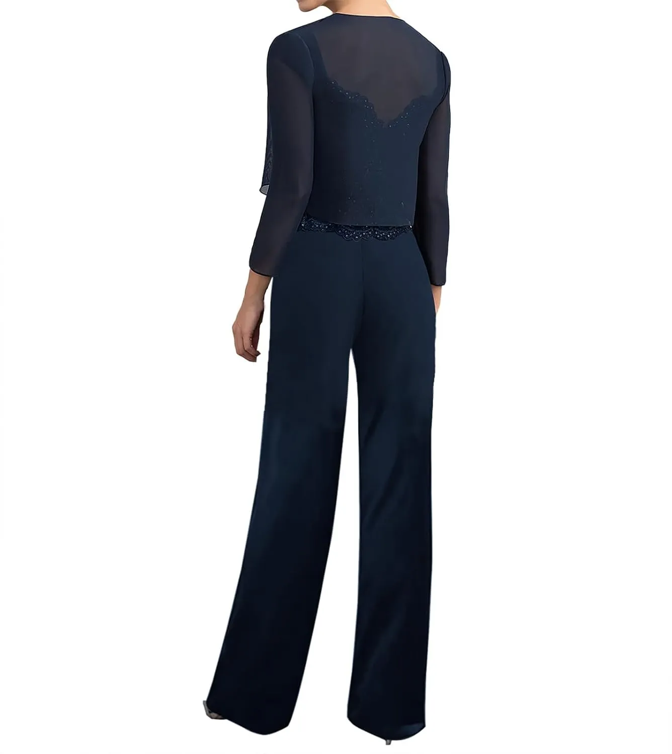 JAEDEN Mother of The Bride Pantsuits Jacket - Chiffon Formal Evening Gowns Long Lace