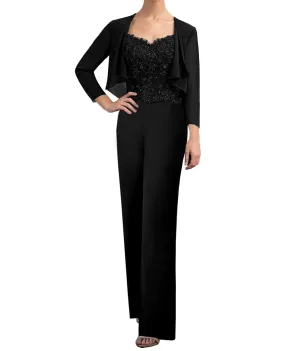 JAEDEN Mother of The Bride Pantsuits Jacket - Chiffon Formal Evening Gowns Long Lace