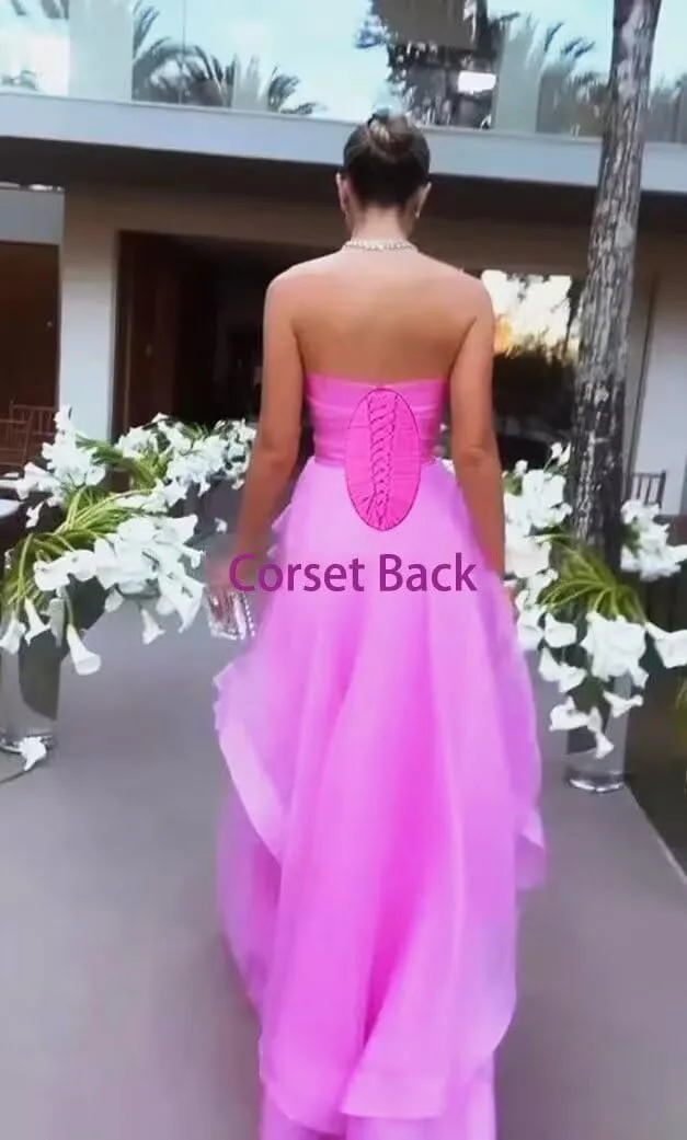 Jamille Strapless Prom Dresses for Women 2024 Long Ruffles Formal Gown A Line Evening Party Dress Sleeveless Chiffon JA0025