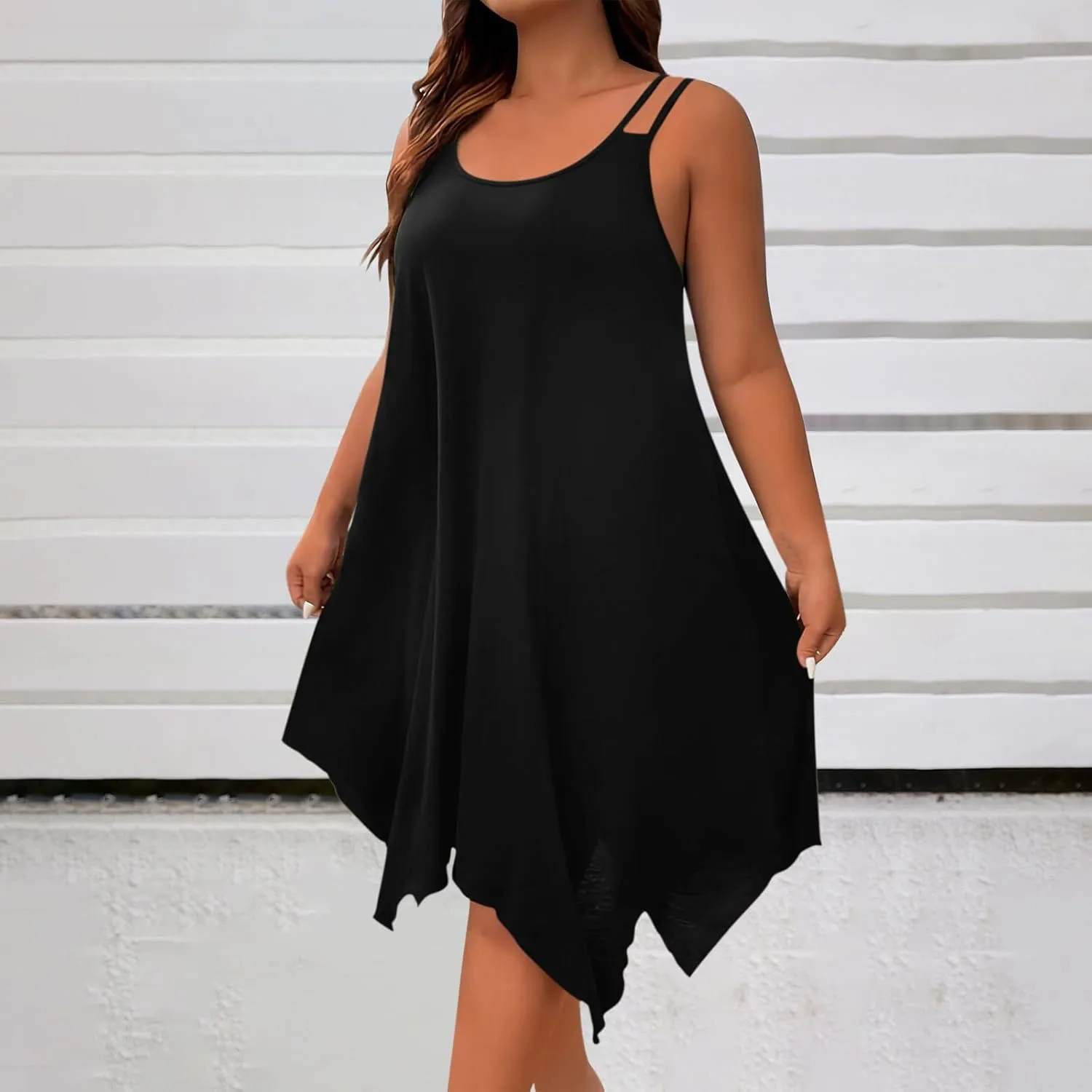 JOAU Plus Size Women Summer Midi Dress 2025 Hawaiian Beach Cover Up Dresses Spaghetti Strap Irregular Hem Flowy Tank Dress