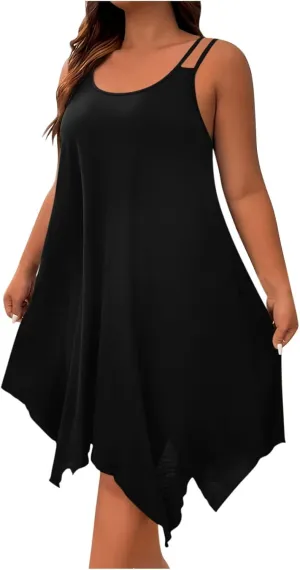 JOAU Plus Size Women Summer Midi Dress 2025 Hawaiian Beach Cover Up Dresses Spaghetti Strap Irregular Hem Flowy Tank Dress