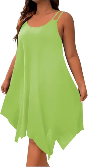 JOAU Plus Size Women Summer Midi Dress 2025 Hawaiian Beach Cover Up Dresses Spaghetti Strap Irregular Hem Flowy Tank Dress