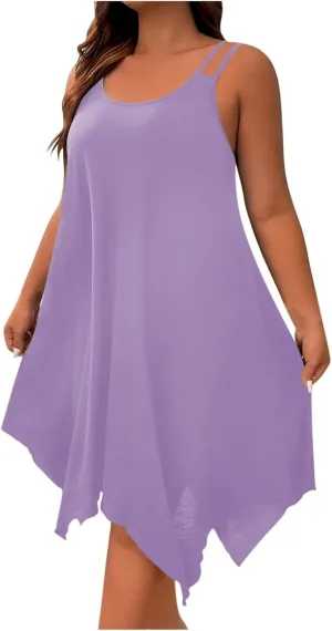 JOAU Plus Size Women Summer Midi Dress 2025 Hawaiian Beach Cover Up Dresses Spaghetti Strap Irregular Hem Flowy Tank Dress