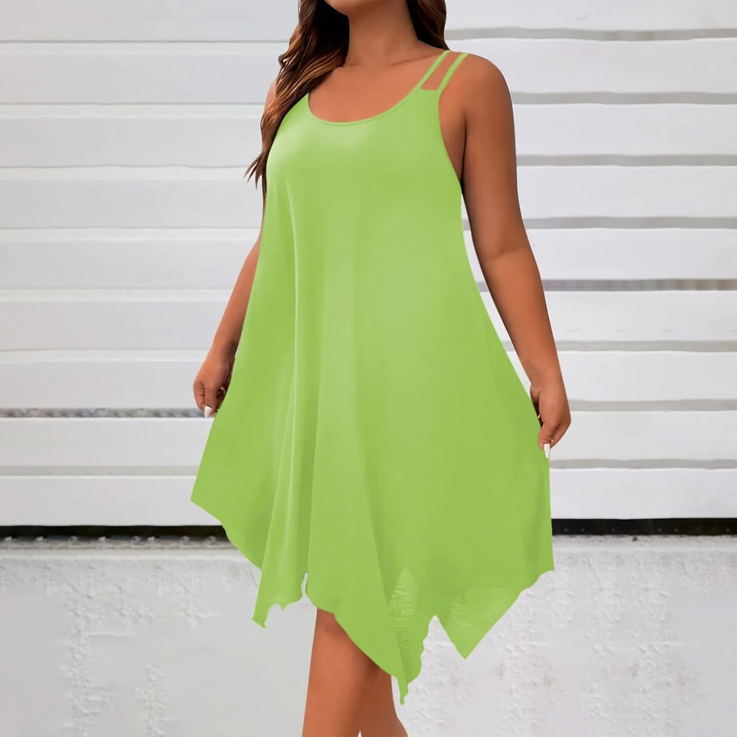 JOAU Plus Size Women Summer Midi Dress 2025 Hawaiian Beach Cover Up Dresses Spaghetti Strap Irregular Hem Flowy Tank Dress