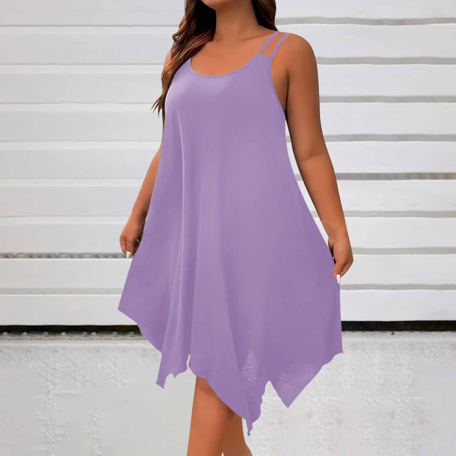 JOAU Plus Size Women Summer Midi Dress 2025 Hawaiian Beach Cover Up Dresses Spaghetti Strap Irregular Hem Flowy Tank Dress