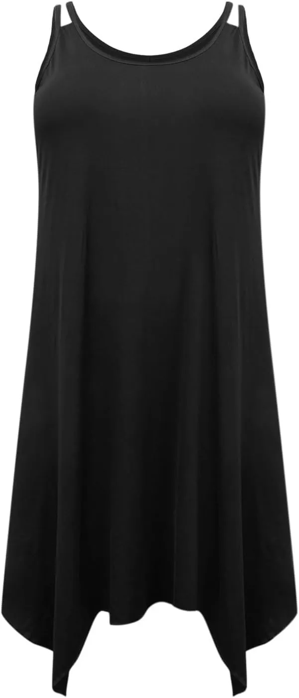JOAU Plus Size Women Summer Midi Dress 2025 Hawaiian Beach Cover Up Dresses Spaghetti Strap Irregular Hem Flowy Tank Dress